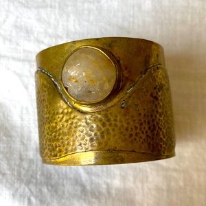 Brass and stone cuff bracelet